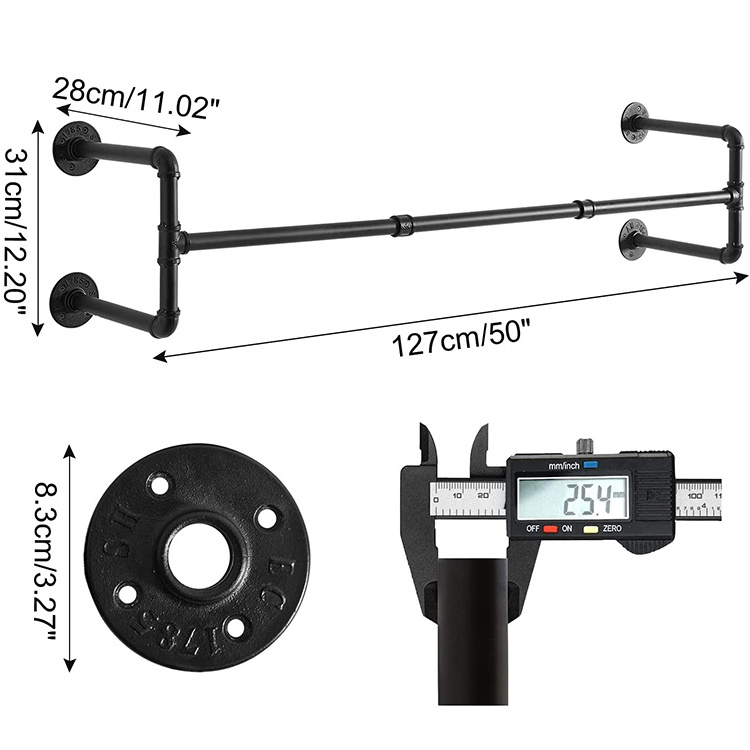 JH-Mech DIY Floating Hanger Pipe Decor 50 Inches Length Industrial Rustic Metal Pipe Clothing Rack