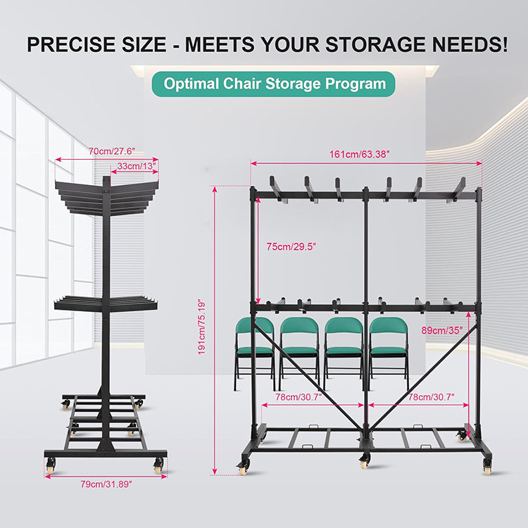 JH-Mech Folding Chair Rack Thickened Two Tier 800Lbs Capacity Heavy Duty Folding Chair Storage and Transport Cart