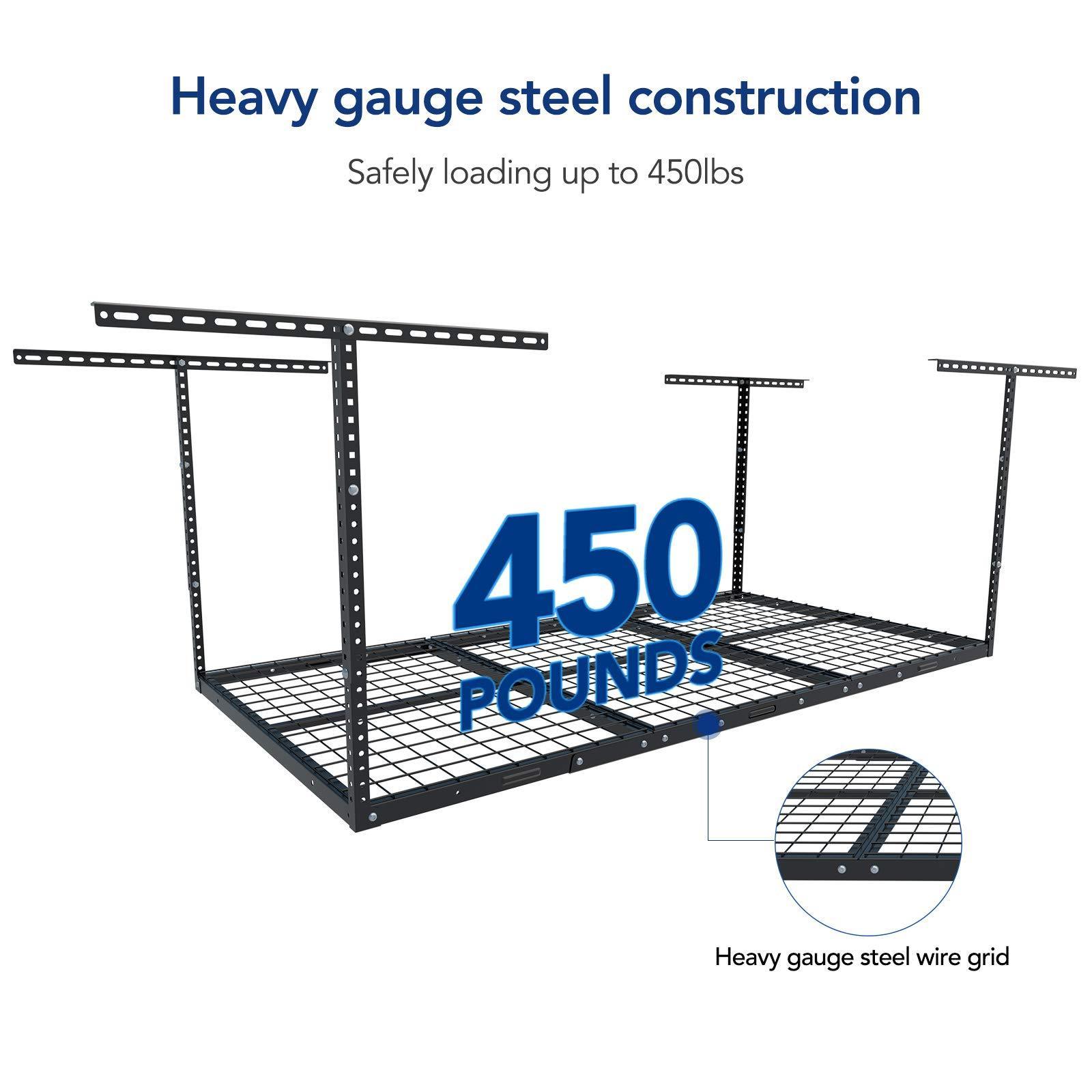 JH-Mech Heavy Gauge Cold Rolled Steel Adjustable Ceiling Storage Rack Integrated Wire Grid Design Overhead Storage Rack