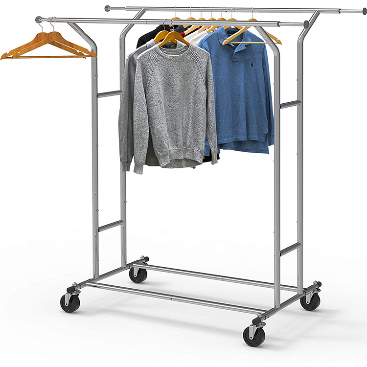 JH-Mech Commercial Grade Unique Double H-shape structure design Heavy Duty Double Rail Garment Clothing Rack