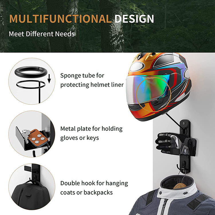 JH-Mech Motorcycle Helmet Holder Easy to Install and Wide Applications Wall Mount Strong and Durable Helmet Rack