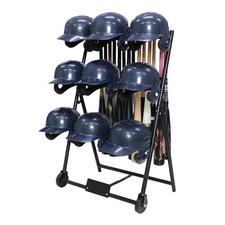 JH-Mech Golf Club Storage Stand With Two Wheels Free Standing Metal Helmet Stand for Headwear Wig Helmets Hats