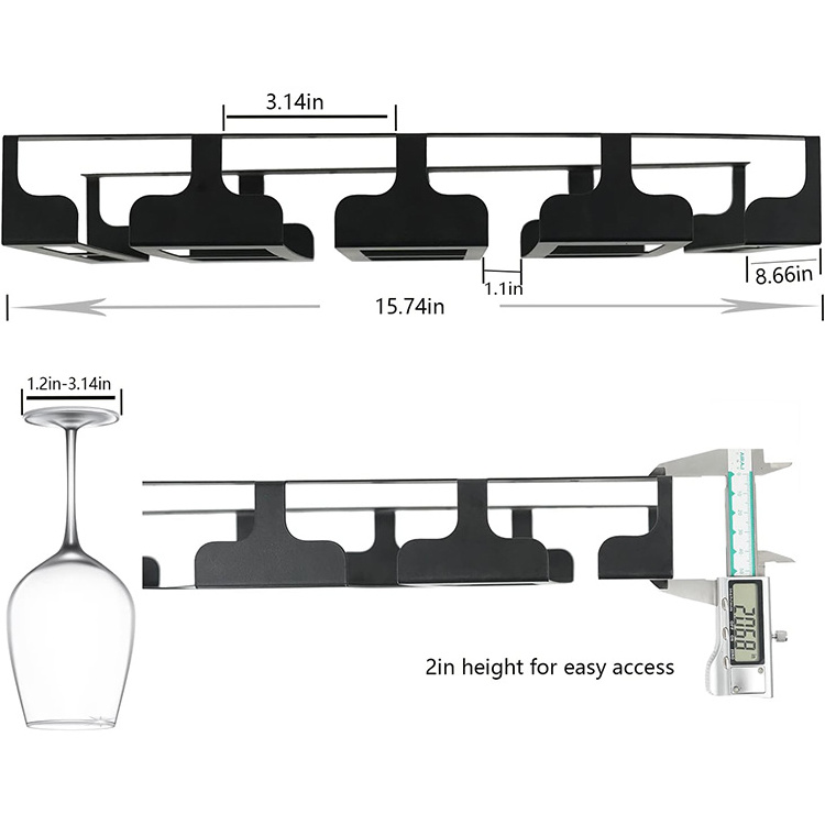 JH-Mech Under Cabinet Stemware Wine Glasses Holder Shelf Hanging 4 Rows Wine Glass Rack for Kitchen Restaurant Undermount