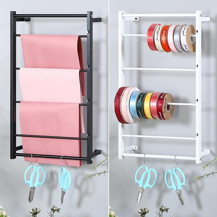 JH-Mech Ribbon Holder Organizer Rack Wrapping Paper Dispenser Display Stand Multi-function Metal Wall Mount Ribbon Display Rack