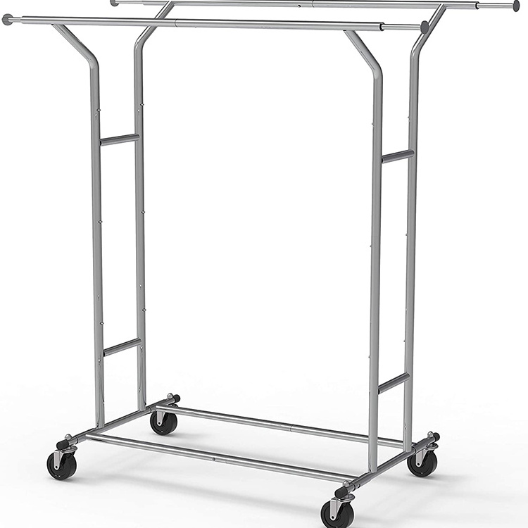 JH-Mech Commercial Grade Unique Double H-shape structure design Heavy Duty Double Rail Garment Clothing Rack