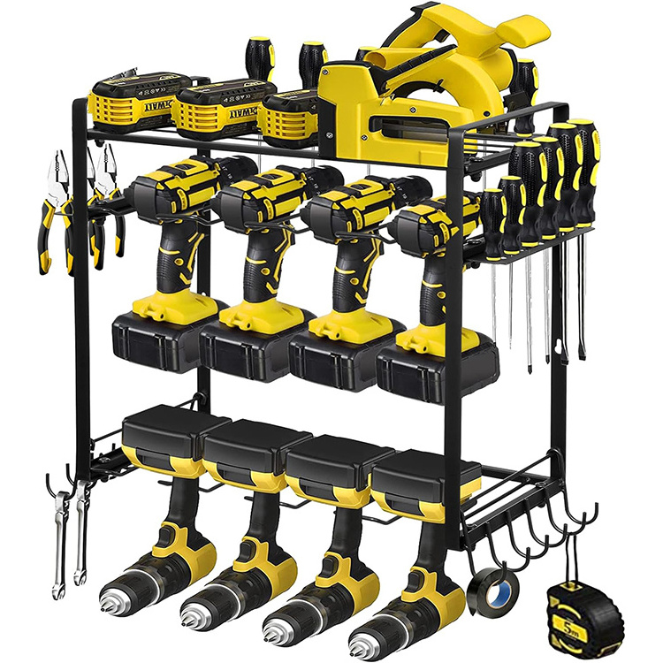 JH-Mech Tool Shelf with 8 Drill Slots Utility Storage Rack Widy Used Heavy Duty Metal Power Tool Organizer with Charging Station