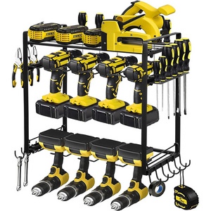 JH-Mech Tool Shelf with 8 Drill Slots Utility Storage Rack Widy Used Heavy Duty Metal Power Tool Organizer with Charging Station