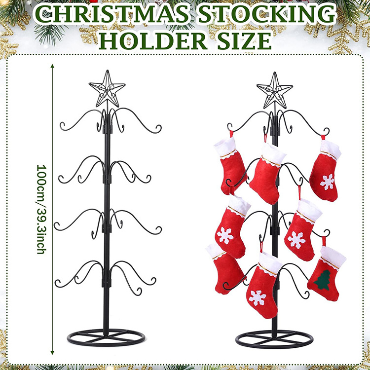 JH-Mech Display Tree Stand Ornament for Christmas Holiday Party Supplies Decoration Metal Christmas Stocking Holder