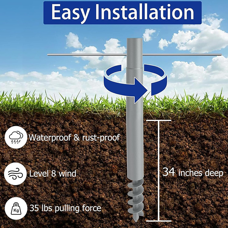 JH-Mech Sun Shade Pole Kit 12 Ft for Ground Soil Backyard Easy Installation Heavy Duty Sun Shade Sail Pole Kit