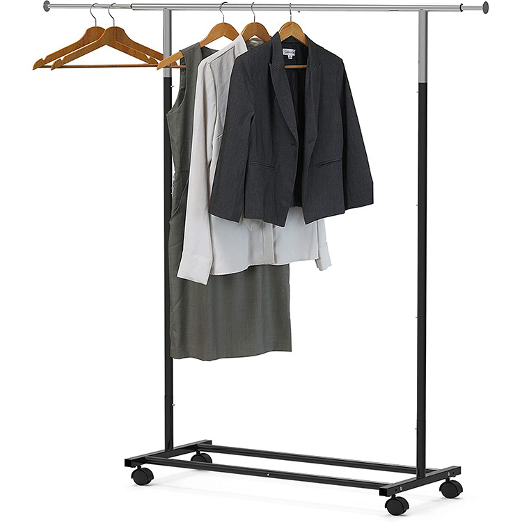 JH-Mech Garment Clothing Rack with Wheels Elegant Black Paint Easy Assembly Heavy Duty Steel Metal Garment Rack