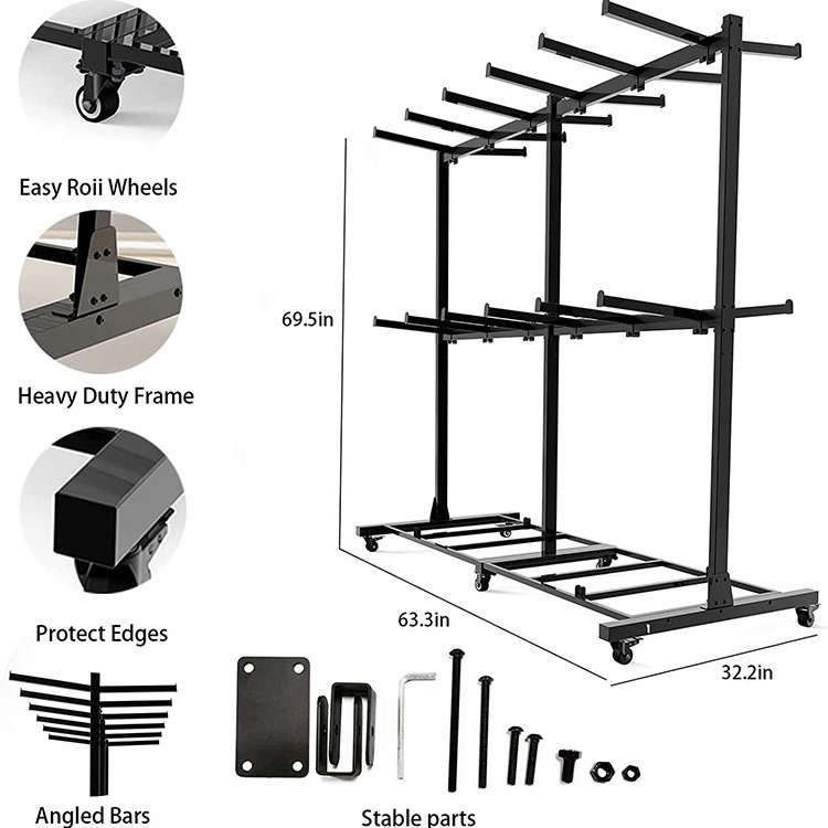 JH-Mech Folding Table and Chairs Cart Rack Innovative Mobile 84 Folding Chairs Capacity Heavy Duty Metal Folding Chair Cart