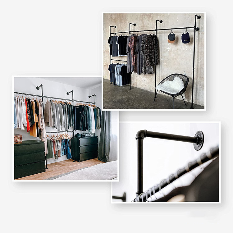 JH-Mech Industrial Design Garment Rack for Walk-In Wardrobe Freestanding Sturdy Stable and Distinctive Pipe Clothing Rack