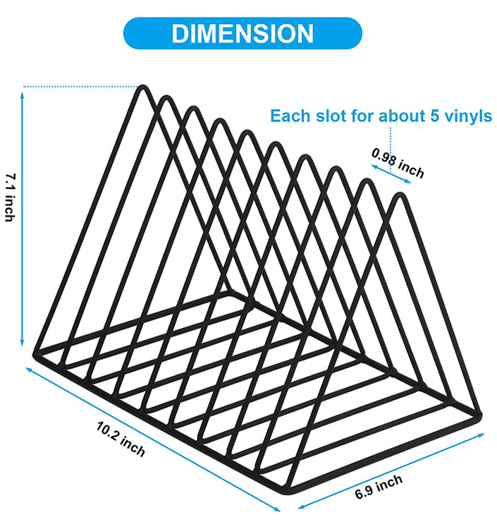JH-Mech Vinyl Record Holder Storage Magazine Book Album Display Rack 9-Slot Metal Vinyl Record Storage Holder for Home Office