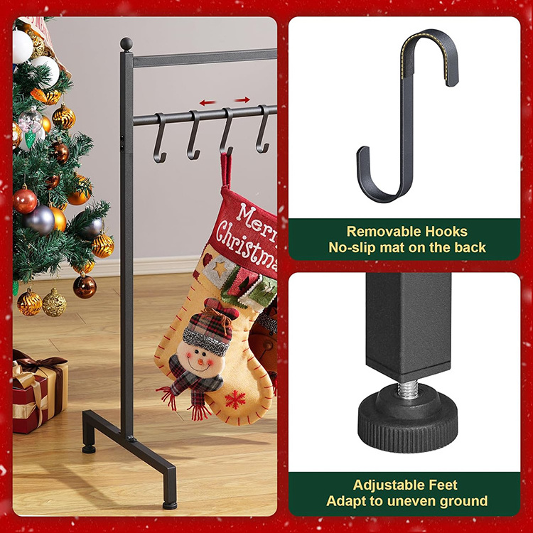 JH-Mech Stocking Rack with 12 Hooks Free Standing Heavy Duty Metal Tubes with Stable Base Christmas Stocking Holder Stand