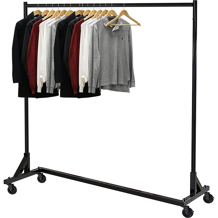 JH-Mech Classic Black Paint Garment Rack Wheels with Brakes holds up to 400 lbs Commercial Z Base Heavy Duty Garment Rack