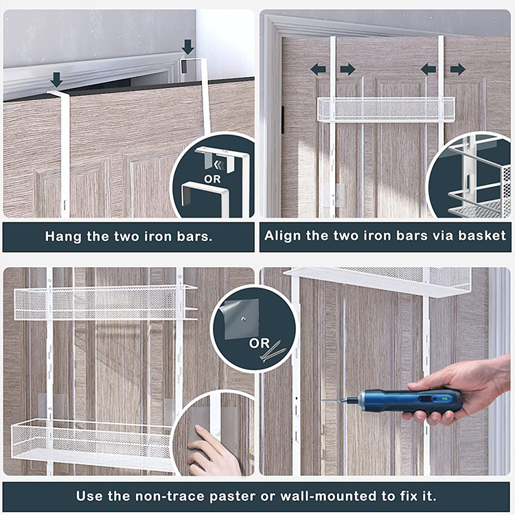 JH-Mech 6-Tier Mesh Basket Hanging and Wall Mounted Pantry Door Organizer with Adjustable Hooks Over the Door Pantry Organizer