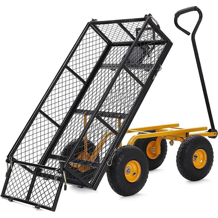 JH-Mech Garden Cart with Removable Mesh Sides and 180 Rotating Handle Steel Garden Cart Utility Wagon for Garden Farm Yard