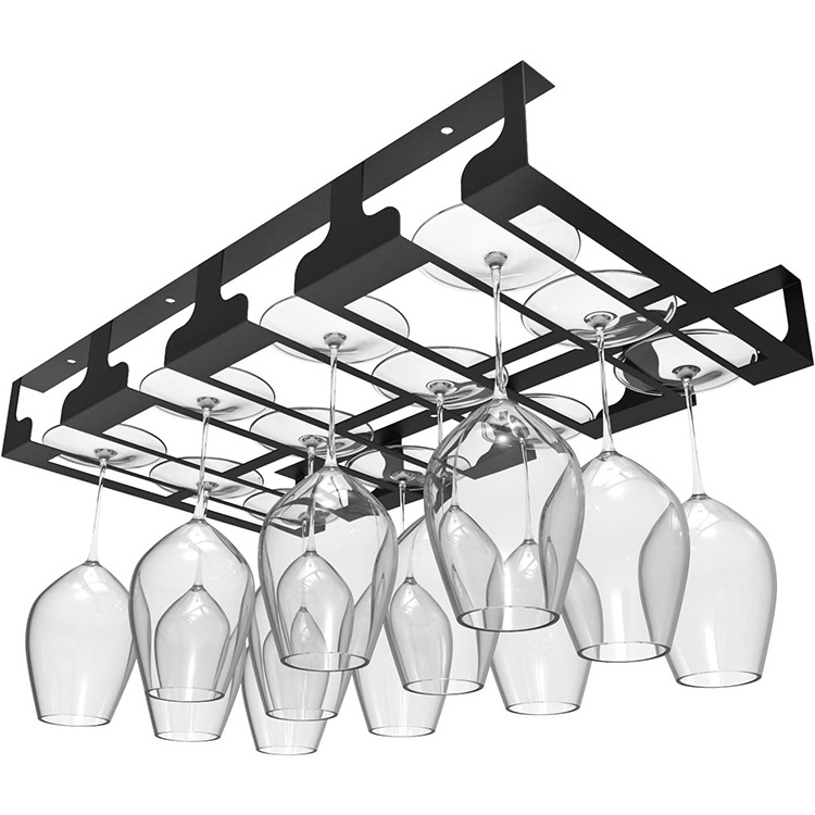 JH-Mech Under Cabinet Stemware Wine Glasses Holder Shelf Hanging 4 Rows Wine Glass Rack for Kitchen Restaurant Undermount