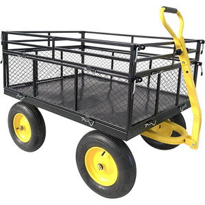 JH-Mech Garden Cart with Removable Mesh Sides to Convert into Flatbed Heavy Duty 1400 lbs Capacity Garden Mesh Cart