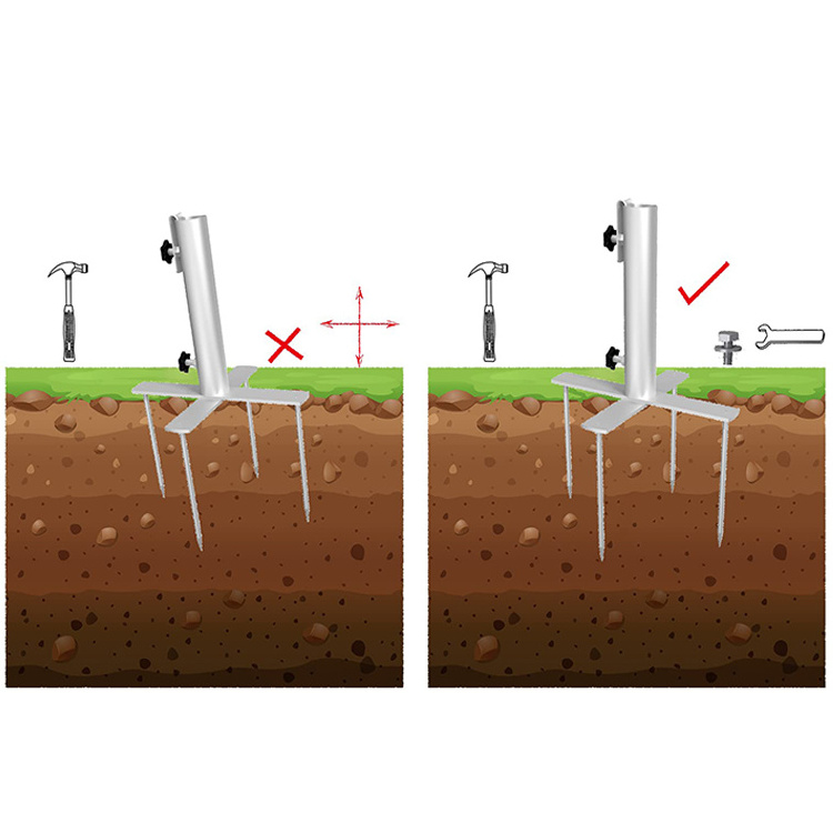 JH-Mech Patio Umbrella Steel Stand Beach Metal Ground Grass Holder Stands with 4 Forks Flag Pole Holder Umbrella Base