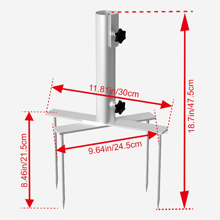 JH-Mech Patio Umbrella Steel Stand Beach Metal Ground Grass Holder Stands with 4 Forks Flag Pole Holder Umbrella Base