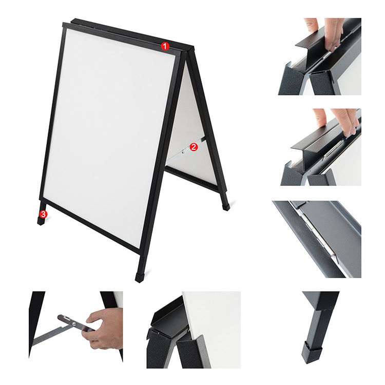 JH-Mech A Frame Sign Display Stand Custom Outdoor Double-Sided Welding Black Powder Coated Metal Welcome Sign Board Stand