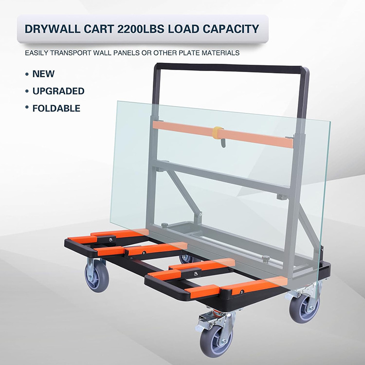 JH-Mech Panel Cart with Extended Large Deck Load 2200 lbs Capacity Easy Storage Metal Folding Drywall Dolly Cart