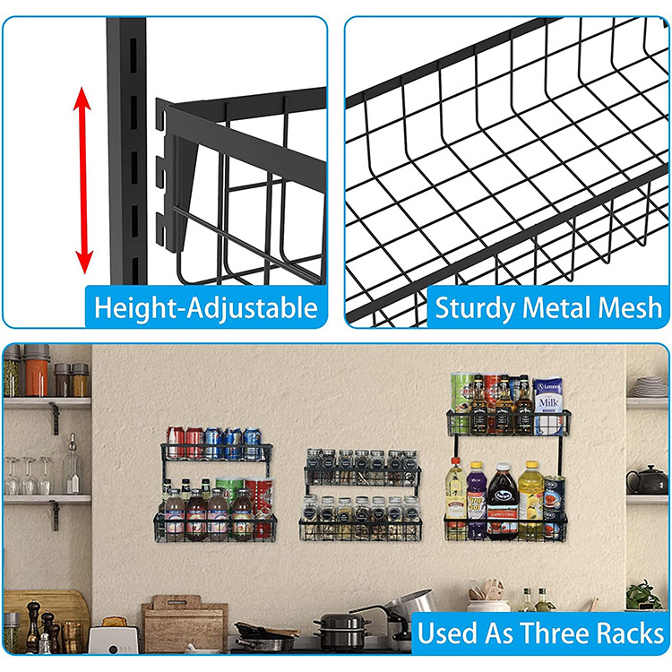 JH-Mech 6-Tier Height Adjustable Hanging Wire Basket with Hooks Wall Mount Metal Over the Door Pantry Organizer for Kitchen