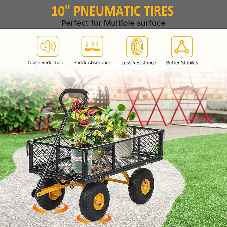 JH-Mech Garden Cart with Removable Mesh Sides and 180 Rotating Handle Steel Garden Cart Utility Wagon for Garden Farm Yard