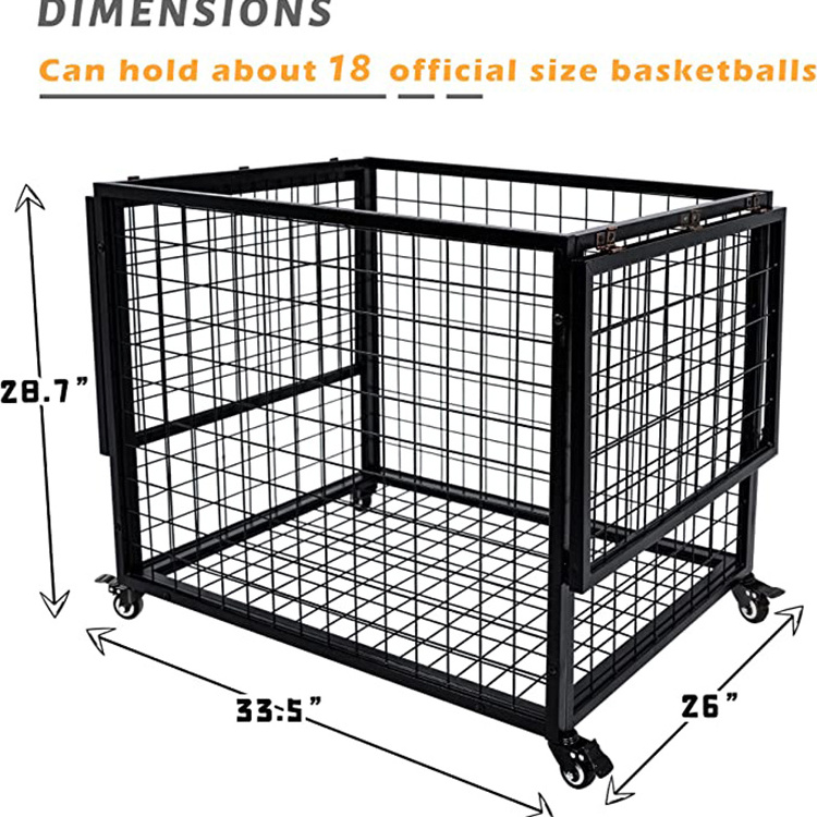 JH-Mech Secure Ball Locker with Wheels Easy to Move and Heavy-Duty Powder-Coated Steel Tubing and Wire Mesh Ball Rack