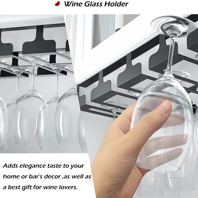 JH-Mech Under Cabinet Stemware Wine Glasses Holder Shelf Hanging 4 Rows Wine Glass Rack for Kitchen Restaurant Undermount