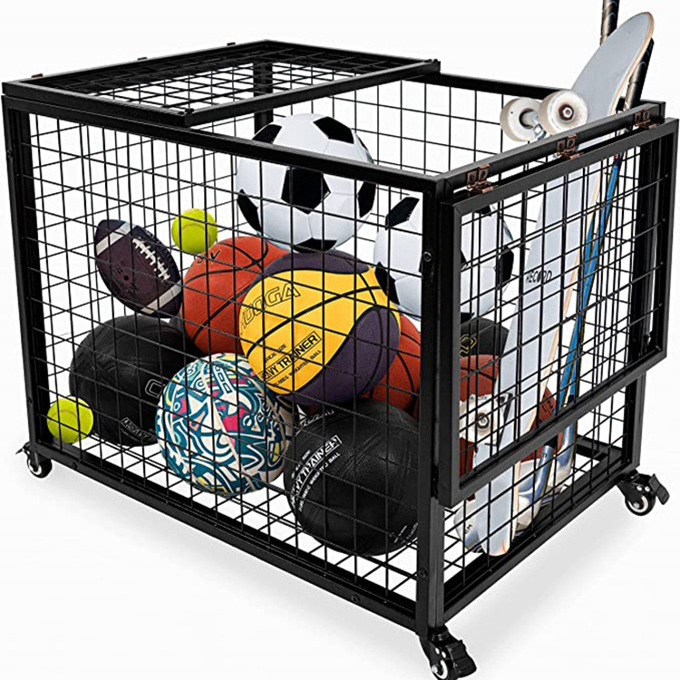 JH-Mech Secure Ball Locker with Wheels Easy to Move and Heavy-Duty Powder-Coated Steel Tubing and Wire Mesh Ball Rack