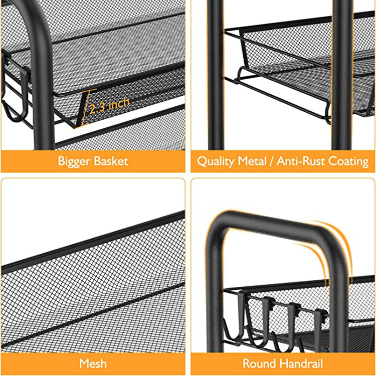 JH-Mech Utility Cart with Storage Bag Multifunction Metal Mesh Wire Organizer 3 Tiers File Metal Rolling Storage Cart