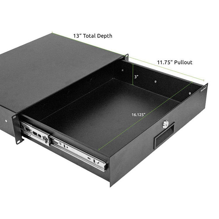 JH-Mech Rack Mount Drawer for Server Cabinet 19*13 Inch Lockable Recessed Handle Design Steel Under Desk Drawer Organizer