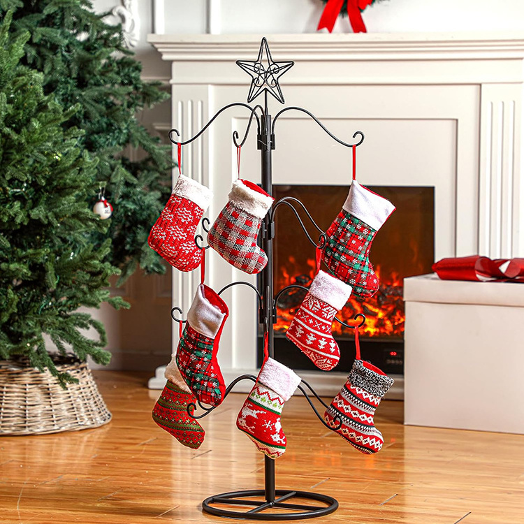 JH-Mech Display Tree Stand Ornament for Christmas Holiday Party Supplies Decoration Metal Christmas Stocking Holder