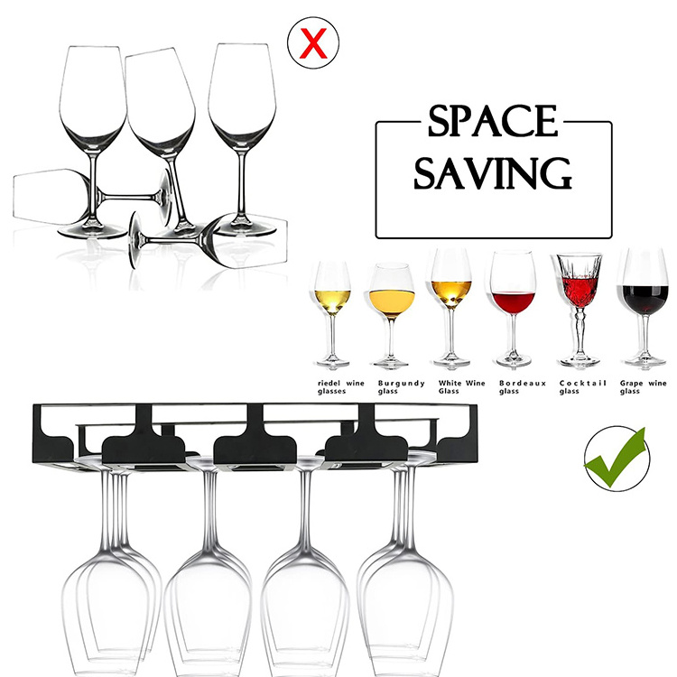 JH-Mech Under Cabinet Stemware Wine Glasses Holder Shelf Hanging 4 Rows Wine Glass Rack for Kitchen Restaurant Undermount