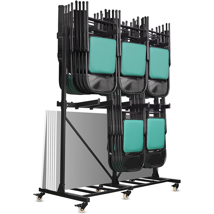 JH-Mech Folding Chair Rack Thickened Two Tier 800Lbs Capacity Heavy Duty Folding Chair Storage and Transport Cart