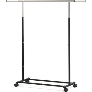 JH-Mech Garment Clothing Rack with Wheels Elegant Black Paint Easy Assembly Heavy Duty Steel Metal Garment Rack