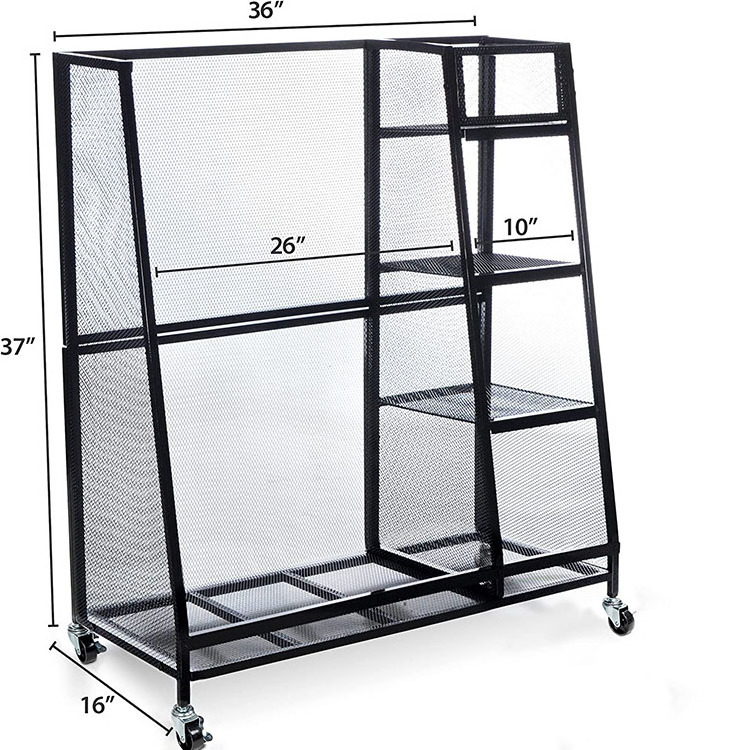 JH-Mech Golf Rack with 3 open shelves Maximum Durability wheel for Golfing Equipment and Accessories Metal Golf Bag Storage Rack