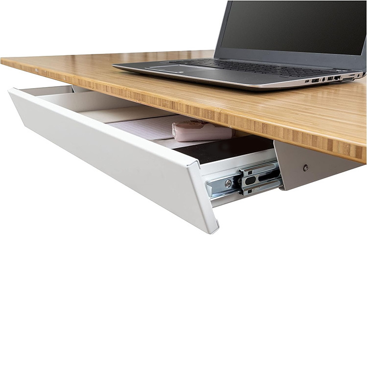 JH-Mech Stand Up Office Sliding Back Clearance Beneath Desks and Tables White Metal Under Desk Drawer