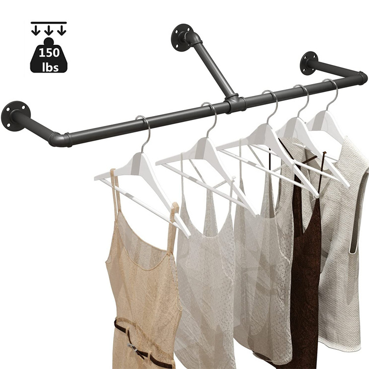 JH-Mech Galvanized Laundry Clothes Rack for Sale Black Ceiling Mounted Rail Pipe Clothing Rack