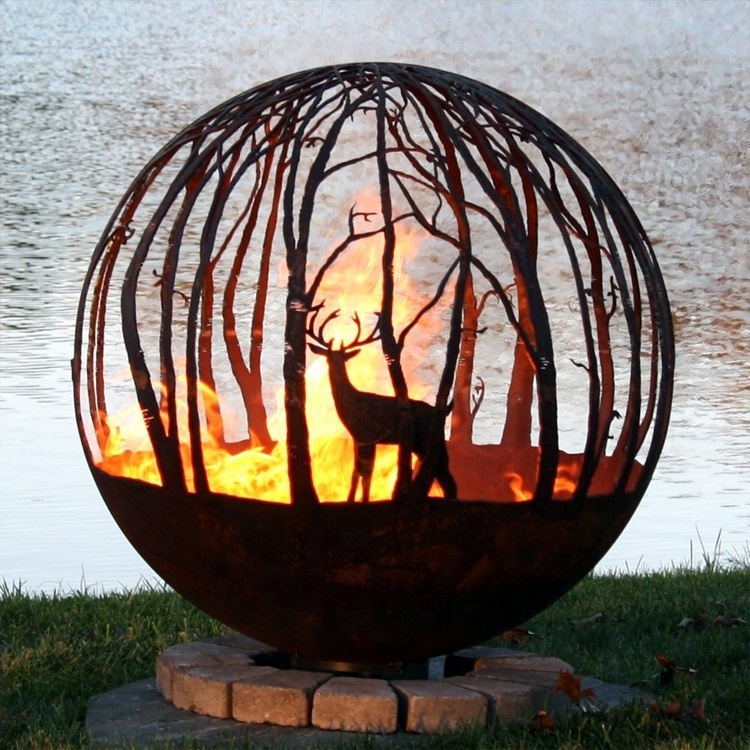 JH-Mech Custom Outdoor Decorative Wood Burning High Temperature Resistance Surface Treatment Laser Cutting Metal Fire Pit Sphere