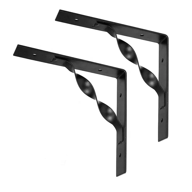 JH-Mech Heavy Duty Triangle Twisted Wall Shelf Bracket Black Metal Floating Shelf Bracket