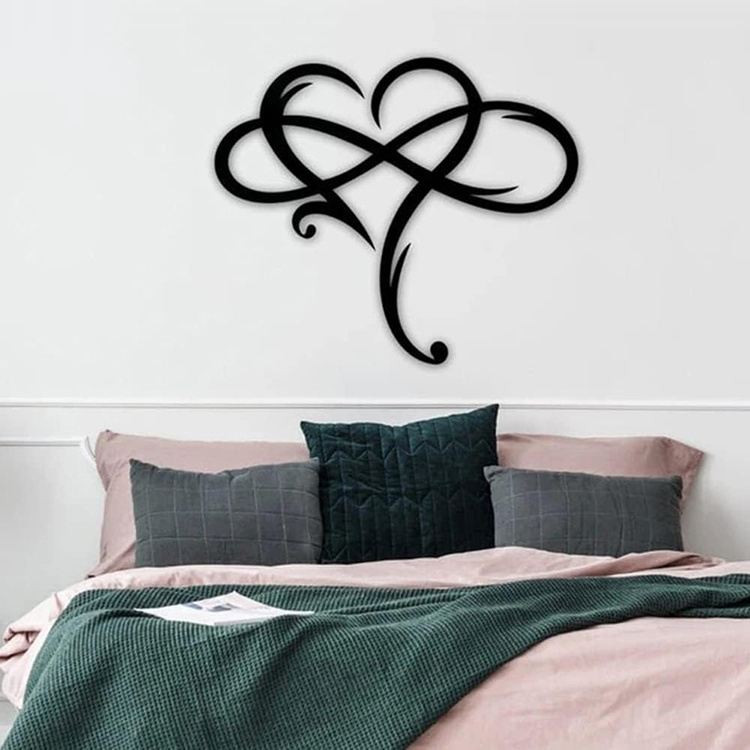 JH-Mech Easy to Install Romantic Design Infinity Heart Love Sign Black Steel Material Laser Cutting Metal Wall Art