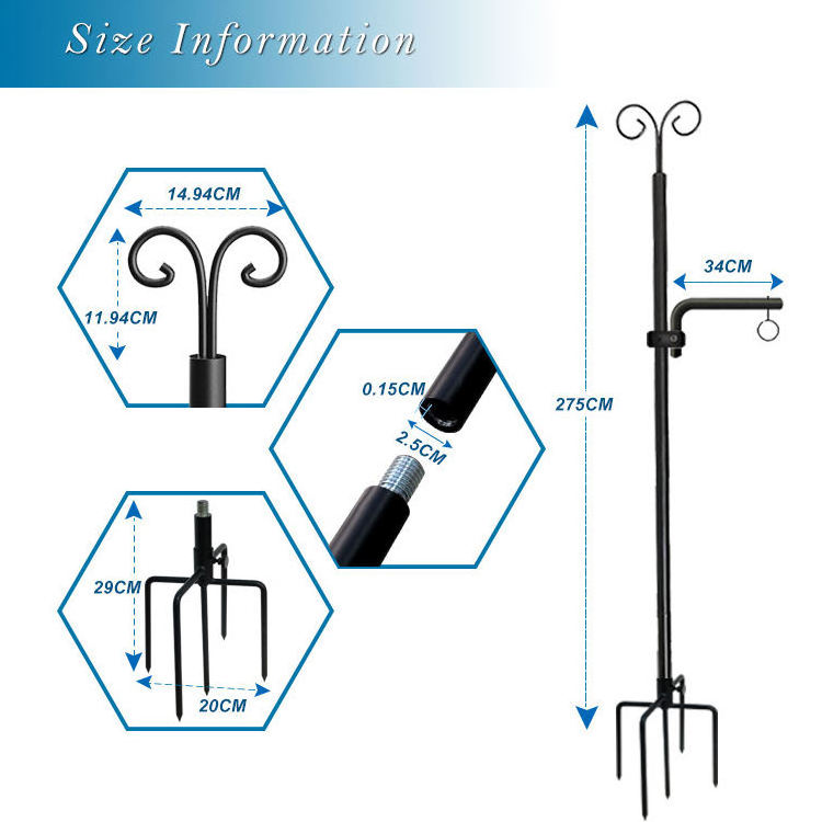 JH-Mech Patio Light Pole  with Shepherds Hooks ODM String Light Use Easy to Use Heavy Duty Carbon Steel String Lights Pole