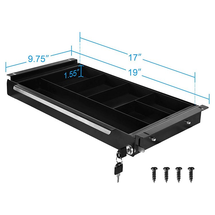 JH-Mech 18.8 inch Pull Out Pencil Drawer with Lock Mounted Metal Under Desk Storage Drawer for Workbench Office