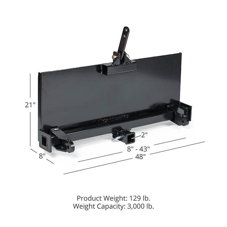 JH-Mech 3 Point Trailer Hitch Attachment Adapter Universal Skid Steers Black Powder Coated Carbon Steel Furrow Plow