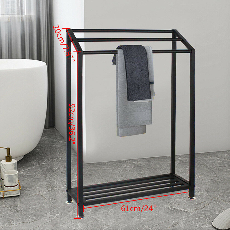 JH-Mech Quick Installation And Easy Operation Storage Shelf 3 Tier Bathroom Black Free Standing Metal Towel Bar Stand