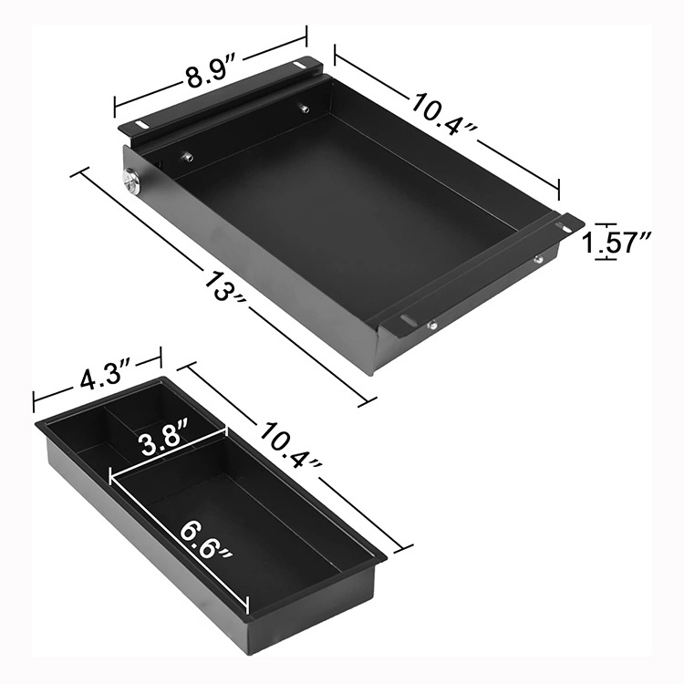 JH-Mech Office Mounted Sliding Metal Pencil Drawer Under Desk Pull-Out Drawer with Lock 11.8 inch Metal Under Desk Drawer