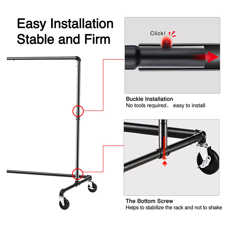 JH-Mech Custom Versatile Design Easy to Assemble Z Base Heavy Duty Sturdy Metal Industrial Pipe Clothing Rack